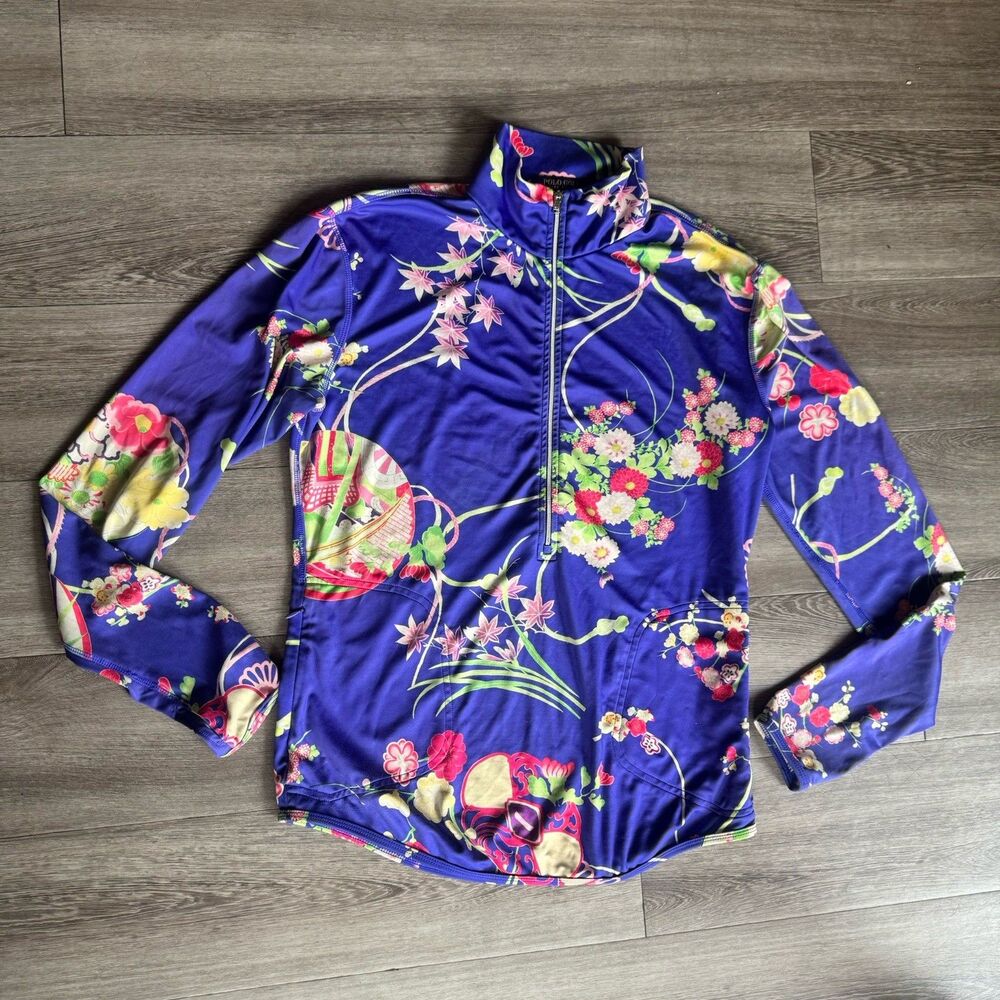 Ralph Lauren Polo Golf Shirt Sz M Bright Floral Print Long Sleeve 1/4 Zip Colors - Picture 9 of 16